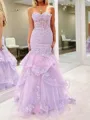 Elegant Mermaid Sweetheart Appliques Lace Sweep Train Tulle Corset Dress
