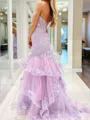 Elegant Mermaid Sweetheart Appliques Lace Sweep Train Tulle Corset Dress