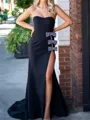 Grand Sheath Straight Bow Sweep Train Stretch Crepe Dress