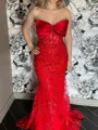 Show-stopping Sheath Straight Appliques Lace Sweep Train Tulle Corset Dress