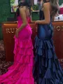 Aristocratic Sheath Sweetheart Cascading Ruffles Court Train Corset Dress