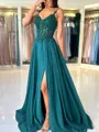Fashion-forward A-line V-Neck Appliques Lace Sweep Train Chiffon Corset Dress