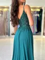 Fashion-forward A-line V-Neck Appliques Lace Sweep Train Chiffon Corset Dress