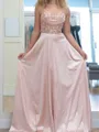 Fashion A-line V-Neck Appliques Lace Sweep Train Silk Like Satin Corset Dress