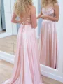 Fashion A-line V-Neck Appliques Lace Sweep Train Silk Like Satin Corset Dress