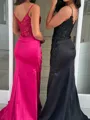 Glam Sheath V-Neck Appliques Lace Sweep Train Silk Like Satin Corset Dress