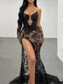 Splendid Sheath Straight Sleeveless Sweep Train Lace Corset Dress