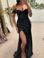 Fashion-forward Sheath Off-the-Shoulder Appliques Lace Sweep Train Silk Like Satin Corset Dress