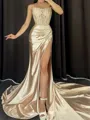 Trendy Sheath Straight Appliques Lace Chapel Train Silk Like Satin Corset Dress