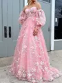 Splendiferous A-line Sweetheart Long Sleeves Appliques Lace Sweep Train Lace Corset Dress