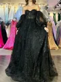 Splendiferous A-line Sweetheart Long Sleeves Appliques Lace Sweep Train Lace Corset Dress