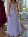 Fashion-forward A-line Sweetheart Appliques Lace Sweep Train Tulle Corset Dress