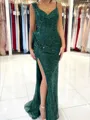 Perfect Sheath V-Neck Ruffles Sweep Train Dress