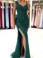 Perfect Sheath V-Neck Ruffles Sweep Train Dress