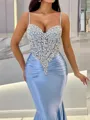 Opulent Sheath Spaghetti Straps Rhinestone Court Train Corset Dress