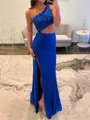 Magnificent Sheath One-Shoulder Appliques Lace Sweep Train Jersey Dress