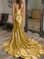 Pretty Sheath Sweetheart Pleated Court Train Silk Like Satin Corset Dress