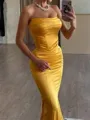 Exquisite Sheath Straight Pleated Sweep Train Silk Like Satin Dress