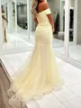 Fashion Sheath Off-the-Shoulder Appliques Lace Sweep Train Tulle Dress