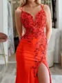 Charming Sheath V-Neck Appliques Lace Sweep Train Jersey Dress