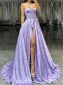 Fashion A-line Sweetheart Ruffles Sweep Train Satin Corset Dress