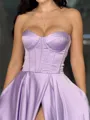 Fashion A-line Sweetheart Ruffles Sweep Train Satin Corset Dress