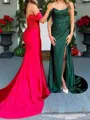 Captivating Sheath One-Shoulder Appliques Lace Court Train Silk Like Satin Corset Dress