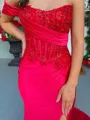 Captivating Sheath One-Shoulder Appliques Lace Court Train Silk Like Satin Corset Dress