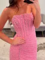 Splendiferous Sheath Straight Rhinestone Sweep Train Corset Dress