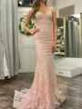 Fashion-forward Sheath Sweetheart Appliques Lace Court Train Lace Corset Dress