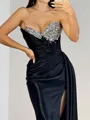 Graceful Sheath Sweetheart Rhinestone Sweep Train Silk Like Satin Corset Dress