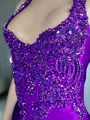 Magnificent Sheath Halter Appliques Lace Chapel Train Silk like Satin Dress