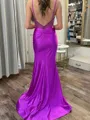Hermosos Sheath Sweetheart Pleated Sweep Train Silk Like Satin Dress