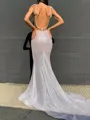 Pretty Sheath V-Neck Ruffles Chapel Train Dress