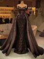 Pretty Sheath Illusion Appliques Lace Sweep Train Satin Corset Prom Dress