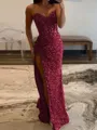 Elegant Sheath Sweetheart Pleated Sweep Train Sequins Prom Dress