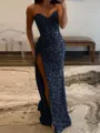 Elegant Sheath Sweetheart Pleated Sweep Train Sequins Prom Dress