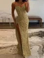 Elegant Sheath Sweetheart Pleated Sweep Train Sequins Prom Dress