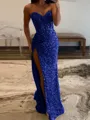 Elegant Sheath Sweetheart Pleated Sweep Train Sequins Prom Dress
