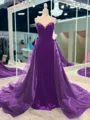 Opulent A-Line Sweetheart Beading Court Train Velvet Prom Dress