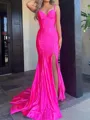 Breathtaking Sheath Spaghetti Straps Sweep Train Silk Like Satin Corset Prom Dress