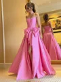 Unique A-Line Straight Bow Floor-Length Taffeta Corset Prom Dress