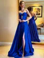 Breathtaking A-Line Sweetheart Pleated Sweep Train Satin Corset Prom Dress