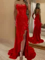 Fashion-forward Sheath Straight Ruffles Sweep Train Corset Prom Dress