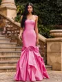 Unique Mermaid Straight Flower Floor-Length Satin Corset Prom Dress