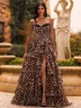Aristocratic A-Line Sweetheart Cascading Ruffles Sweep Train Corset Prom Dress