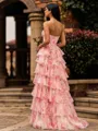 Glam A-Line Sweetheart Cascading Ruffles Sweep Train Corset Prom Dress