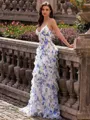 Enchanting Sheath Spaghetti Straps Cascading Ruffles Sweep Train Chiffon Corset Prom Dress