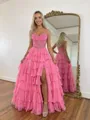Magnificent A-Line Spaghetti Straps Cascading Ruffles Sweep Train Chiffon Corset Prom Dress