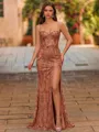 Exquisite Sheath Spaghetti Straps Appliques Lace Sweep Train Lace Corset Prom Dress